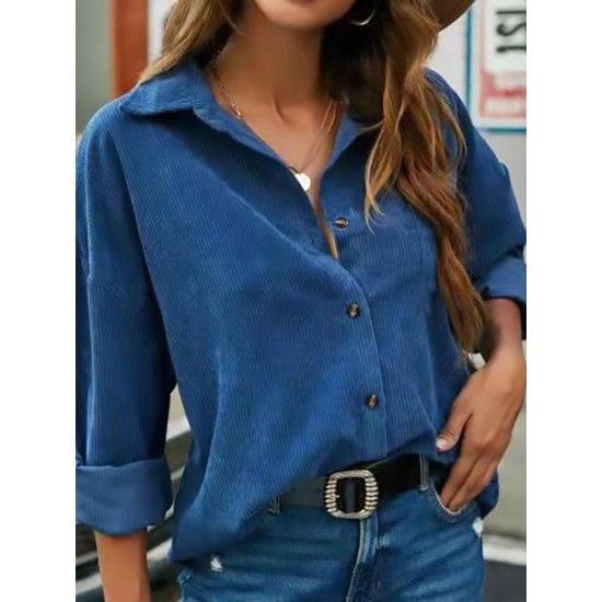 Simple Design Solid Long Sleeve Blouse For Women