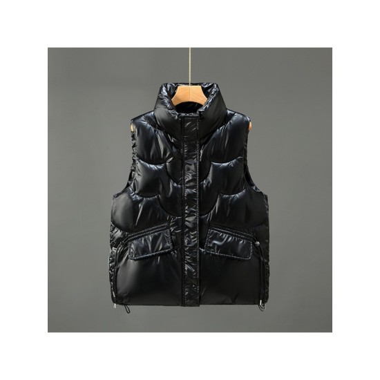 Designer Solid Black Winter Sleeveless Down Coats