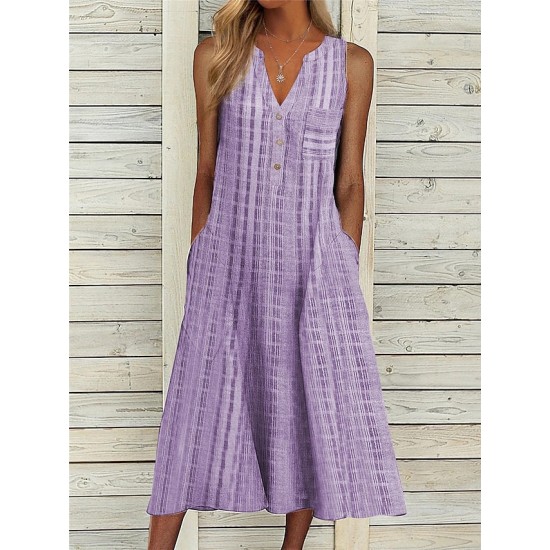 Casual Dress Tank Dress Summer Dress Plaid Button Pocket V Neck Midi Dress Active Fashion Outdoor Daily Sleeveless Loose Fit Black Pink Blue Summer Spring S M L XL XXL