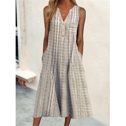 Casual Dress Tank Dress Summer Dress Plaid Button Pocket V Neck Midi Dress Active Fashion Outdoor Daily Sleeveless Loose Fit Black Pink Blue Summer Spring S M L XL XXL