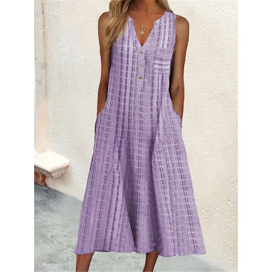 Casual Dress Tank Dress Summer Dress Plaid Button Pocket V Neck Midi Dress Active Fashion Outdoor Daily Sleeveless Loose Fit Black Pink Blue Summer Spring S M L XL XXL