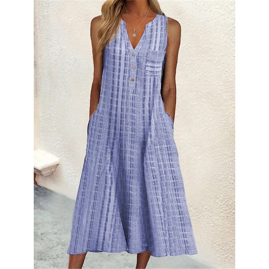 Casual Dress Tank Dress Summer Dress Plaid Button Pocket V Neck Midi Dress Active Fashion Outdoor Daily Sleeveless Loose Fit Black Pink Blue Summer Spring S M L XL XXL