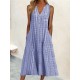 Casual Dress Tank Dress Summer Dress Plaid Button Pocket V Neck Midi Dress Active Fashion Outdoor Daily Sleeveless Loose Fit Black Pink Blue Summer Spring S M L XL XXL