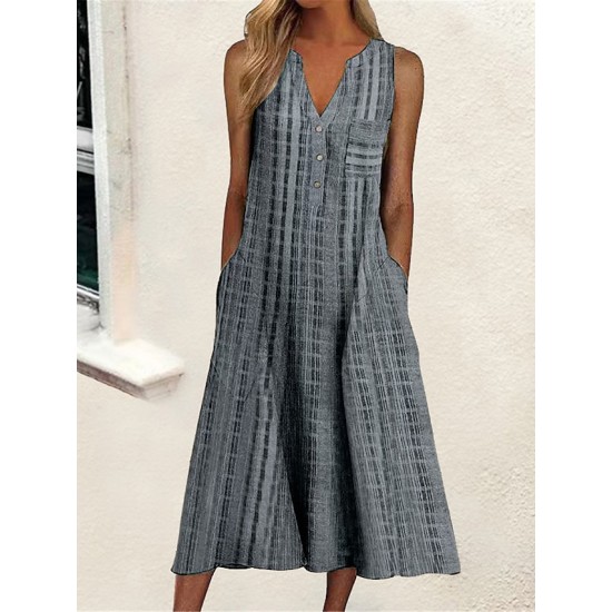 Casual Dress Tank Dress Summer Dress Plaid Button Pocket V Neck Midi Dress Active Fashion Outdoor Daily Sleeveless Loose Fit Black Pink Blue Summer Spring S M L XL XXL