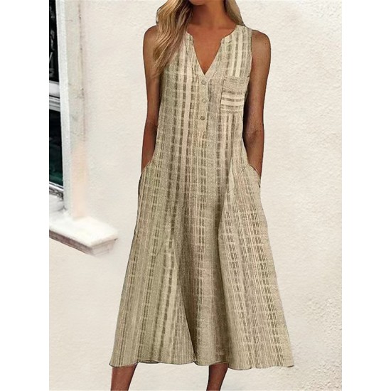 Casual Dress Tank Dress Summer Dress Plaid Button Pocket V Neck Midi Dress Active Fashion Outdoor Daily Sleeveless Loose Fit Black Pink Blue Summer Spring S M L XL XXL