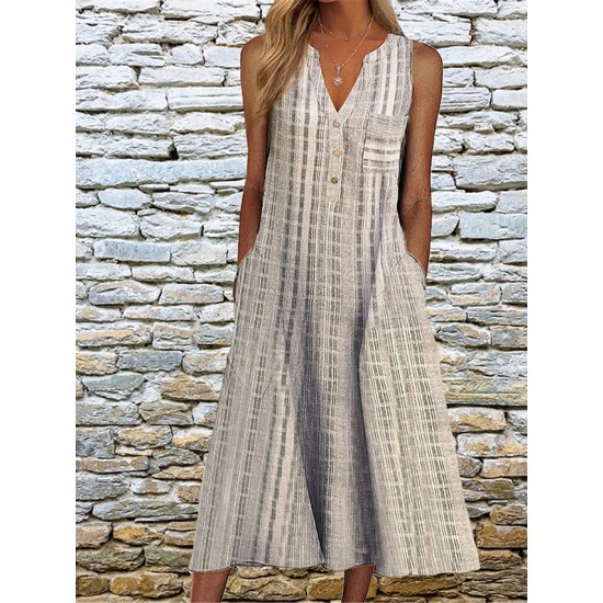 Casual Dress Tank Dress Summer Dress Plaid Button Pocket V Neck Midi Dress Active Fashion Outdoor Daily Sleeveless Loose Fit Black Pink Blue Summer Spring S M L XL XXL