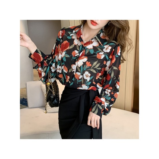 Women’s Printed Chiffon Long Sleeve Blouses