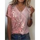 T shirt Tee Yellow Pink Blue Floral Button Cut Out Short Sleeve Holiday Weekend Basic V Neck Regular Floral Painting S