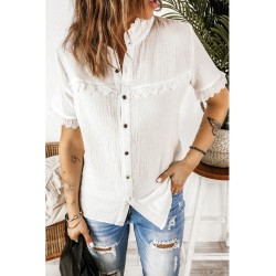 Pure Color Lacework Short Sleeve Ladies Top