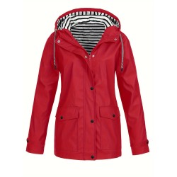 Cozy Lined Striped Zip Up Hooded Jacket – Adjustable Drawstring & Versatile Zipper – Trendy Casual Outerwear for Women – Perfect for Fall & Winter