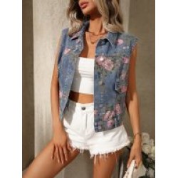 Elegant Women Sleeveless Denim Vest Jacket – Classic Jean Waistcoat with Button Closure for Casual Outfit – Mallcopilot fashion women's clothings and shoes outlet factory store