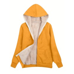 Cozy Fuzzy Hooded Jacket for Women – Zip Up, Drawstring Long Sleeve, Solid Color Outerwear – Stylish, Versatile & Warm, Perfect for All Seasons – Premium Quality Fashion Clothing