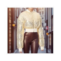 Sequin Elastic Waist Fitted Down Coats